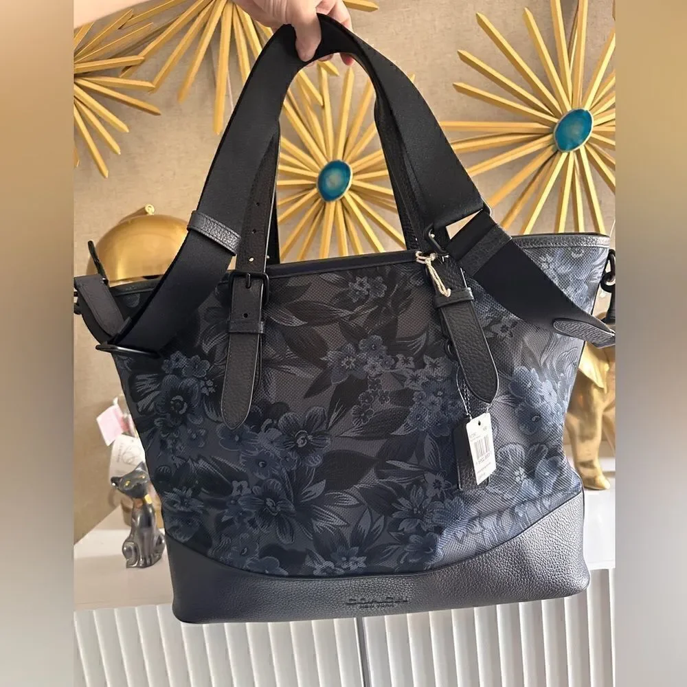Coach Mercer Tote in Blue Floral Hawaiian Print Canvas & Leather